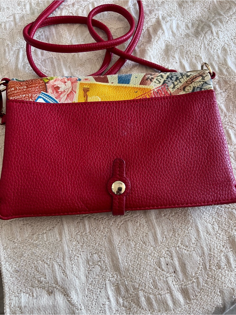 VTG Sharif Multicolor New York Collage Crossbody Bag with Red Trim - Picture 2 of 9